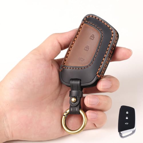 Image of keyzone dual leather key cover for MG Hector 3 button smart key
