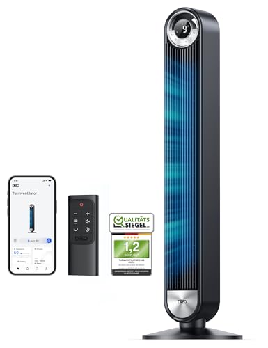 Dreo Smart Leiser Turmventilator mit Kühlung, 106cm WiFi Alexa Tower Fan, 90° oszillierender Ventilator, Fernbedienung 9-Geschwindigkeit 4 Modi 12...