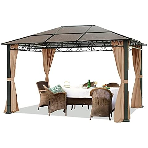 TOOLPORT Garden pavilion 3x4 m waterproof ALU DELUXE gazebo with 4 sides Party tent in cappuccino translucent PC roof Cover