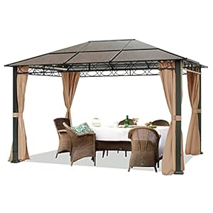 Tuinpaviljoen 3×4 m hardtop dak waterdicht aluminium deluxe paviljoen met 4 zijwanden partytent taupe