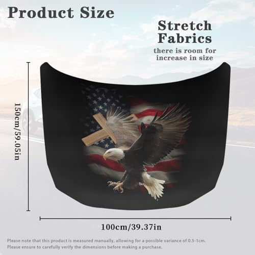 Image of Car Hood Cover Eagle American Flag Print Car Hood Wraps Waterproof Auto Exterior Accessories Elastic Polyester Auto Banner for Compact Sedans SUV Trucks Van (59x39 Inch)