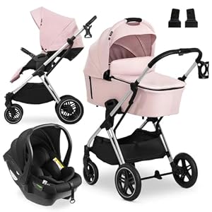 hauck 3in1 Kinderwagen Set Vision X mit Drive N Care Babyschale - Kombikinderwagen mit Federung und höhenverstellbarem Sitz - Melange Rose