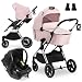 hauck 3in1 Kinderwagen Set Vision X mit Drive N Care Babyschale - Kombikinderwagen mit Federung und höhenverstellbarem Sitz - Melange Rose