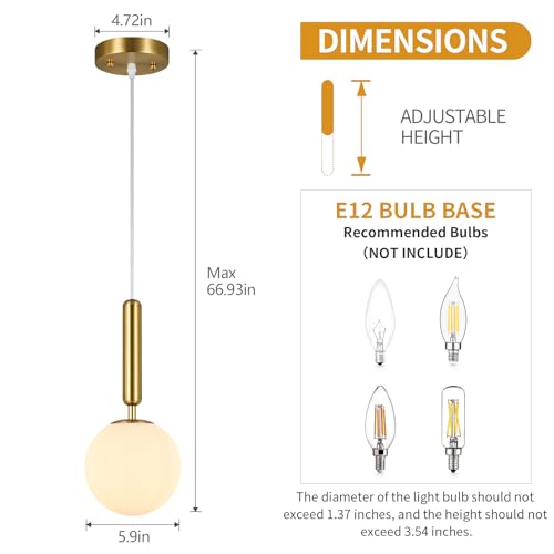 Image of Modern Hanging Light Fixture Pendant Lighting for Kitchen Island Mid Century Gold Pendant Lights with Globe Milky White Glass Pendant Light for Bedroom Bathroom Entryway (1 Pack)