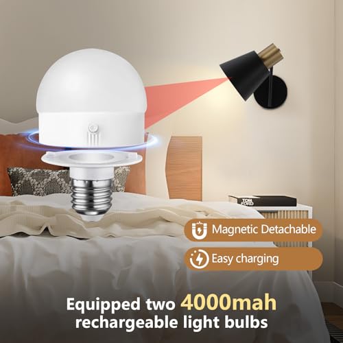 Image of Battery Operated Wall Sconce Set of 2,Rechargeable Wall Lights with Remote Control,Black Gold Modern Wall Sconces Dimmable,15 Colors,Wireless LED Wall Lamp for Bedroom Living Room Farmhouse Hallway