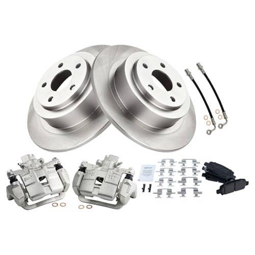Image of TRQ Rear Brake Pad and Rotor Set Ceramic Rotors Calipers Compatible with 2003-2006 Subaru Baja 2000-2004 Legacy Outback