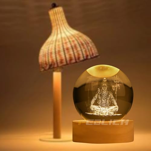 Image of 3D Shiv Crystal Ball Night Lamp, Solar System Light, USB Table Colorful LED Wooden Crystal for Home, Office, Birthday Gift