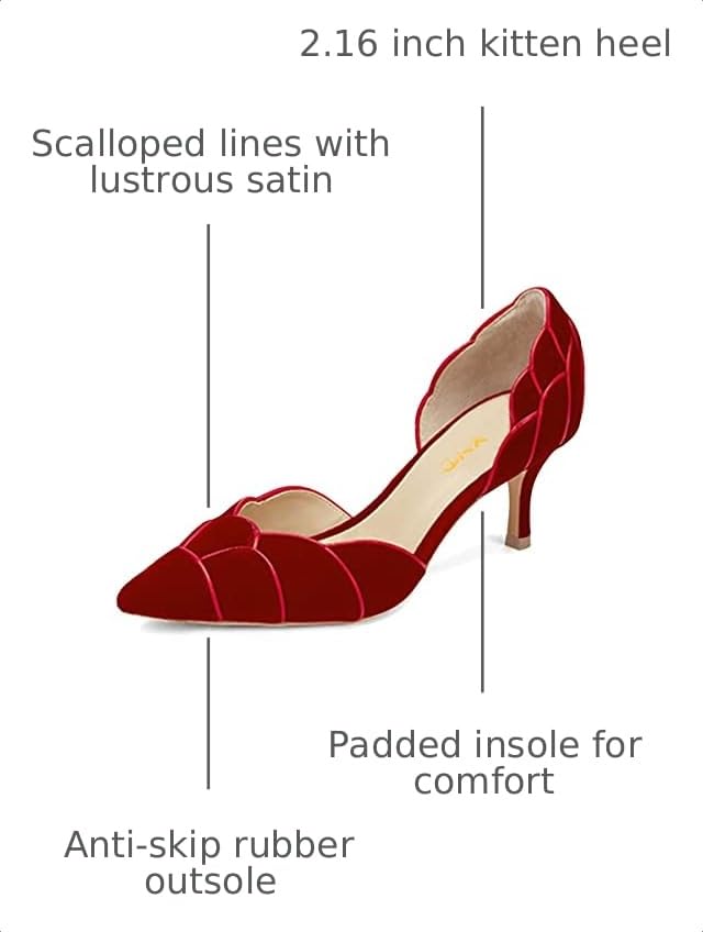 Image of XYD Women's Pumps, Elegant Pointed Toe, D'Orsay Kitten Low Heels, Rhinestone Studs, Slip-On Satin Shoes for Wedding