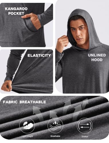 PINSPARK Men's Lightweight Workout Hoodie Sweatshirt, Dark Gray, S - image 4