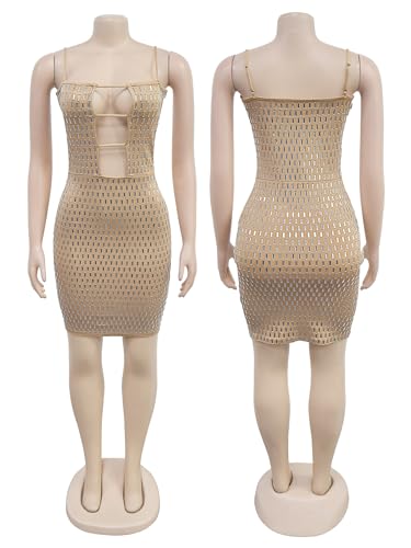 Image of Figdaw Adjustable Straps Rhinestone Bodycon Dress for Women Special Occasions