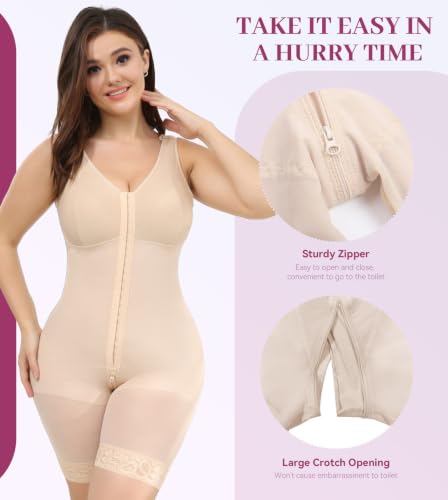 Image of M MYODRESS Fajas Colombianas Plus Size Postpartum Full Body Shaper with bra | 52%Nylon 48%Spandex, 3 row hook Adjustable Compression, breast support and butt lifter, for postpartum post surgery daily
