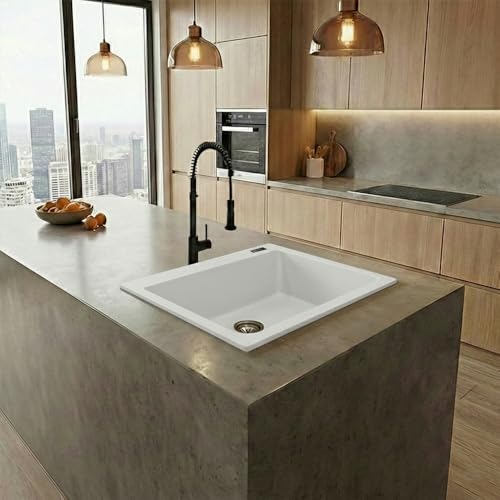 Image of JAYKO Quartz Acrylic Kitchen Sink for Modular Kitchen | Granite Finish, Scratch & Heat Resistant | Easy to Clean & Stylish Sink for Home (WI, 16x18in)