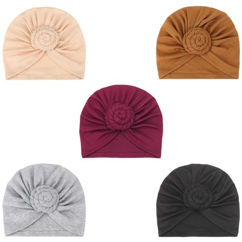 Image of DRESHOW 5 Pack Knotted Headwraps for Women African Turban Pre-Knotted Beanie Headwraps Hair Covers