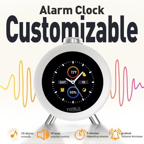 Image of MOMILLA Alarm Clocks for Bedrooms, 2.8 inch Color Display, 7-Day Programmable 4 Alarms, Loud Alarm Clock for Heavy Sleepers Adults /Kids /Teen, Digital White Noise Sound Machine, Easy to Set, Hourly Chime
