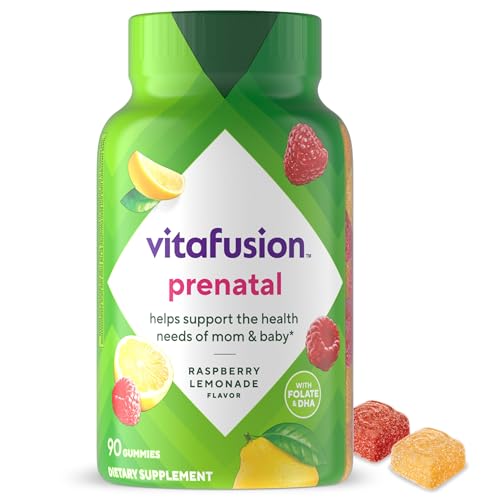vitafusion PreNatal Gummy Vitamins, Raspberry Lemonade Flavor, Prenatal Vitamin Supplement for Women with Folate and DHA, 45 Day Supply, 90 Count