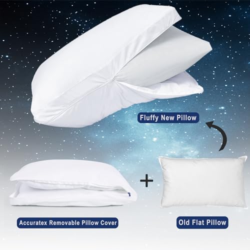 Image of ACCURATEX Fluffy King Pillow Cover, Revive Old Flat Pillows, Cotton | 100% cotton shell filled with down alternative. L-shaped zipper pillow protector is removable & machine washable