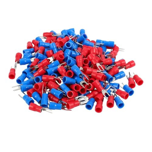 Wiring Connecting Terminals - 200pcs 16-14 AWG Red Blue Wire Connector Insulated Fork Terminal #4 - (Style: A)