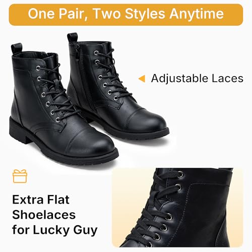 Vepose Women's Ankle Boots Lace up, Flat Fashion Combat Booties Low Heel4