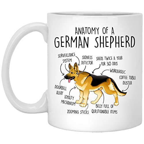 GreenStar Gifts German Shepherd Coffee Mug, Cute German Shepherd Gift, Dog Lover, Gift For Her, Him, German Shepherd Mom, Dad, Anatomy, Birthday, Anatomy Of A German Shepherd Mug 11oz