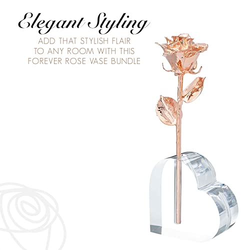 Image of Forever Rose Real Rose Dipped in Rose Gold, Acrylic Heart Vase