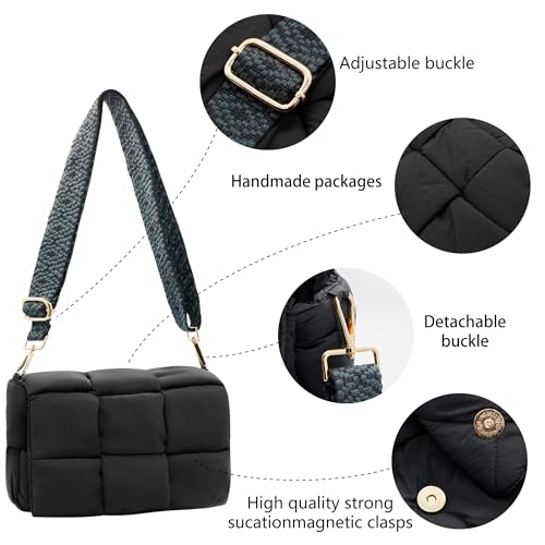 Image of Shoulder Bag Lightweight Puffer Tote Crossbody Bag Handwoven for Women | waterproof nylon, durable, soft padded texture, versatile for travel, work, weekend, everyday, adjustable strap