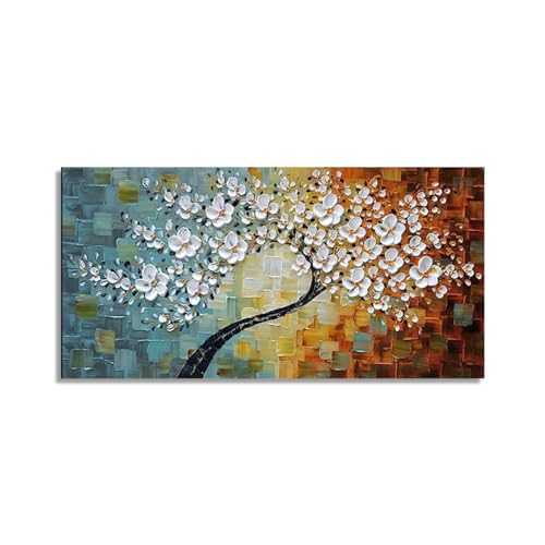Fokenzary Lienzo pintado a mano con diseño abstracto de flores modernas gruesas con efecto 3D, listo para colgar (40,6 x 81,3 cm)