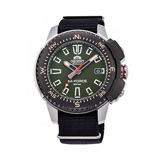 ORIENT Orient RA-AC0N03E Masculino M-Force Delta Nylon SLP-Thru Banda Verde Mostrador Automático Relógio de Mergulho Automático