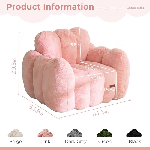 Image of MAXYOYO Bean Bag Chair, Cloud Shaped Bean Bag Sofa for Adults, Soft Stuffed Lazy Floor Sofa with Supportive Filling, Comfy Single Couch for Living Room, Bedroom, Apartment, Pink