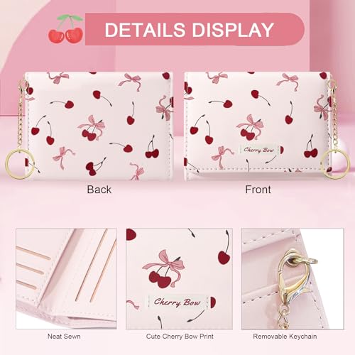 Image of Sunwel Fashion Cute Coquette Bow Wallet with Key-chain for Women Girls | Bow Print Wallet Card Holder ID Window