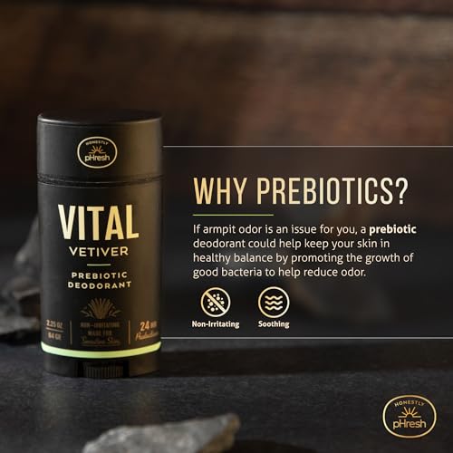 Image of Honestly pHresh Prebiotic Natural Deodorant for Men - Aluminum & Baking Soda Free with 24 Hour Odor Protection. Clean Vegan Deodorant for Sensitive Skin. Made In USA - Vital Vetiver Scent, 2.5 oz