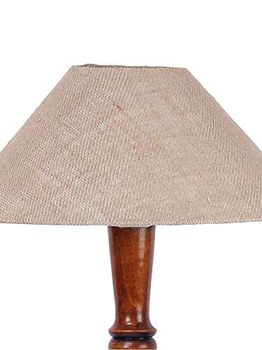 Image of Beaver Jute Shade Wooden Floor Lamp with Wooden Base, Height - 53 Inches | Contemporary Standing Lamp for Living Room, Bedroom & Office | Elegant Lighting for Stylish Home Interiors