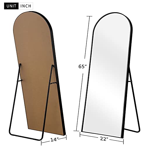 Neutype 65"X22" Arched Full Length Mirror Large Arched Mirror Floor Mirror With Stand Large Bedroom Mirror Standing Or Leaning Against Wall Aluminum Alloy Frame Dressing Mirror, Black #TOP5