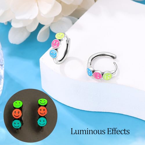 925 Sterling Silver Luminous Hoop Earrings for Women - Colorful Cubic Zirconia, Hypoallergenic, Glow in the Dark2