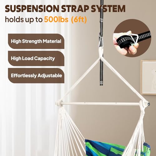 Image of Chihee Hammock Chair Foot Rest 2 Cushions Max 500lbs Metal Spreader Bar | Robust Hanging Chair Soft Cotton Blended Swing Collapsible Easy Storage Strong Strap Iron Carabiner Pocket Indoor Outdoor