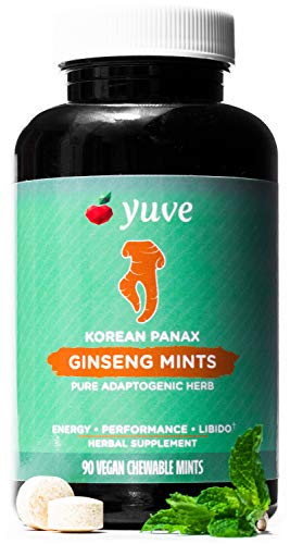 Yuve Korean Red Panax Ginseng Mints 1000mg - Performance, Mental Health & Energy Booster - High Ginsenosides Extra Strength Root Extract Powder - Natural Supplement, Non-GMO - 90 Vegan Chewable