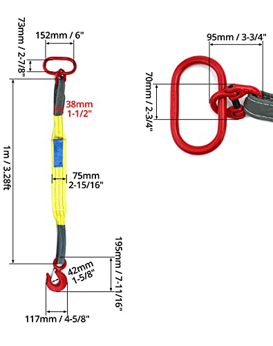 Qwork Lifting Slings Web Sling, 3.3 Ft Heavy Duty Single Leg Wire Rope, 6600Lbs Polyester Lifting Sling With G80 Steel Hook, 1 Pack #TOP5