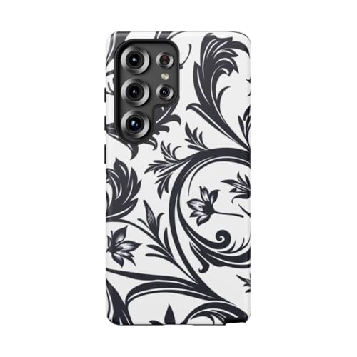 Coque Galaxy S25 Ultra fleur tourbillon noir et blanc finition mate haut de gamme