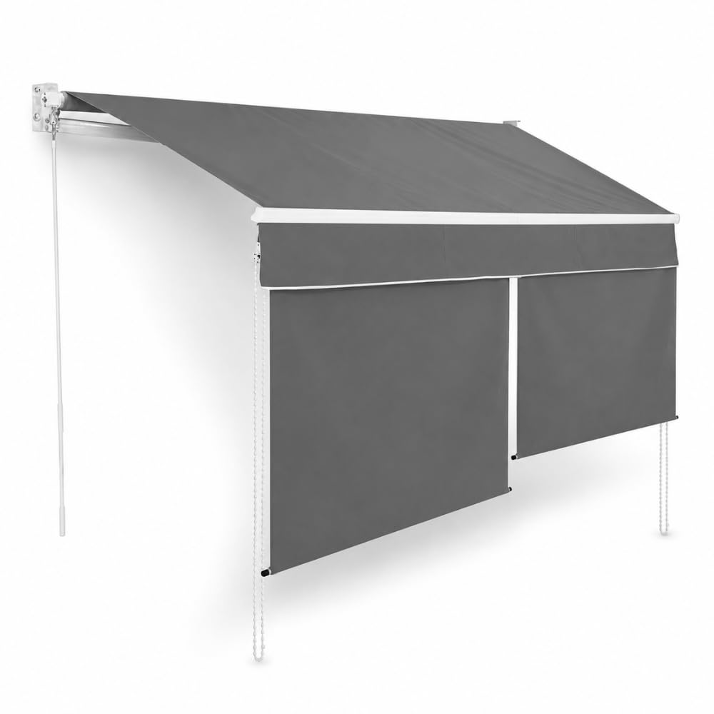 TERRE JARDIN Store Banne Manuel Rétractable 2 en 1 avec Pare-Vue Vertical - Store Extérieur Anti-UV et Déperlant pour Terrasse, Balcon et Jardin - Toile Polyester 240 g/m² - 3 x 2 - Gris