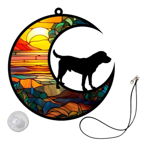 DEARMAMY Dog Memorial Plaque Hanging Ornament Dog on Moon Acrylic Pet Commemorative Sign Home Wall Window Decoration for Loss Tribute