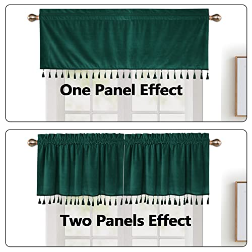 Caromio Boho Tassels Soft Luxury Room Darkening Velvet Window Valance Curtains For Bedroom Living Room, Green, 52 X 15 Inch #TOP5