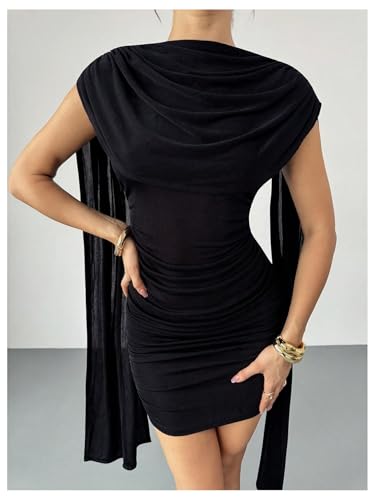 Image of RoseSeek Women's Elegant Formal Bodycon Cocktail Cape Sleeve Mini Dress