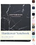 WORLD TRAVELER Eccolo Large Lined Journal Notebook, Hardbound Cover, Writing Journal, 256 Ruled White Pages, Ribbon Bookmark, Lay Flat, Desk Size for Work or School, Black Marble (8x10 inches)