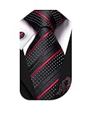 Dubulle Mens Paisley Striped Tie and Handkerchief Cufflinks Tie Set for Men Wedding Business Formal,Black Red