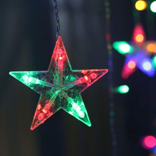 Image of 6+6 Star Curtain String Lights Multicolor LED Decorative Hanging Fairy Lights for Home Decoration, Bedroom, Balcony, Window, Festival, Diwali, Christmas, Wedding, Party, Indoor & Outdoor