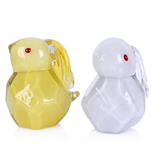Set de 2 figuras de conejo de vidrio 4.6 pulg miniatura 1