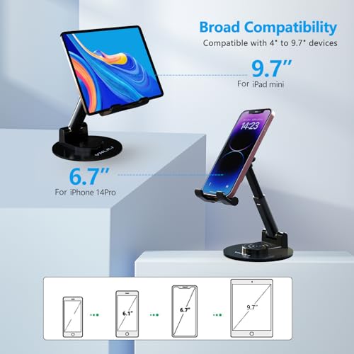 Image of YXLILI Foldable Phone Stand Adjustable Angle Height Cell Phone Holder for Desk 360 Rotating Cellphone Stand for Office Compatible with iPhone14 /13 /12 /11 Pro, Max, Mini, iPad, Tablet(4-9.7in)-Black