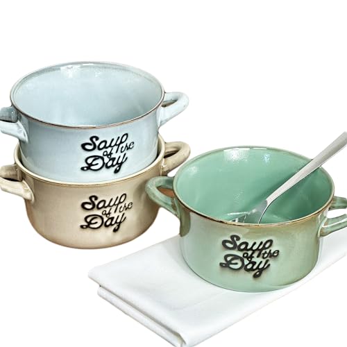 Darthome Reactive Glaze Soup Bowls with Handles 600ml Soup of The Day Stoneware Tableware