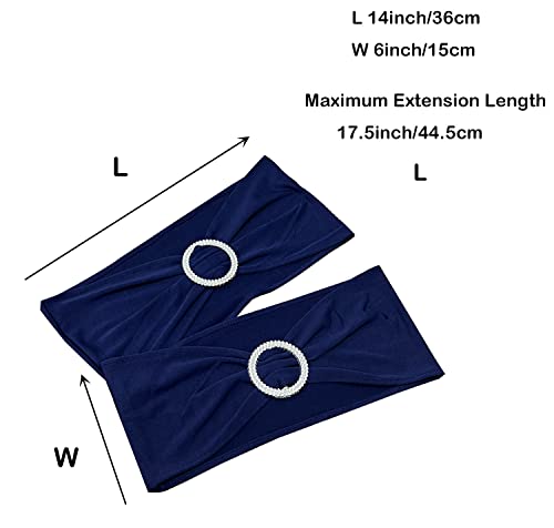 Image of Spandex Chair Sashes Bands, Navy Blue, 50PCS | Stretch Chair Ties Bows, With Buckle Slider, For Wedding Party Banquet Decoration