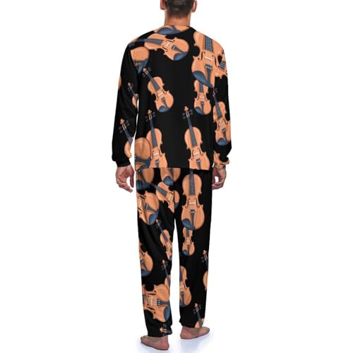 Violin Men's Pajama Set Long Sleeve Top And Pant Sleepwear Loungewear Soft Pj Sets3