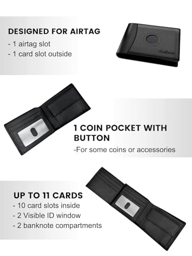 doeboe AirTag Compatible Wallet for Men, RFID Blocking Trifold Leather Wallet with Coin Pocket - Father's Day Gifts for Dad, Husband, Boyfriend (Fits Apple AirTag GPS Tracker, Black)3